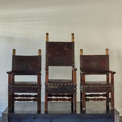Set of Three 18th Century Italian Leather Armchairs