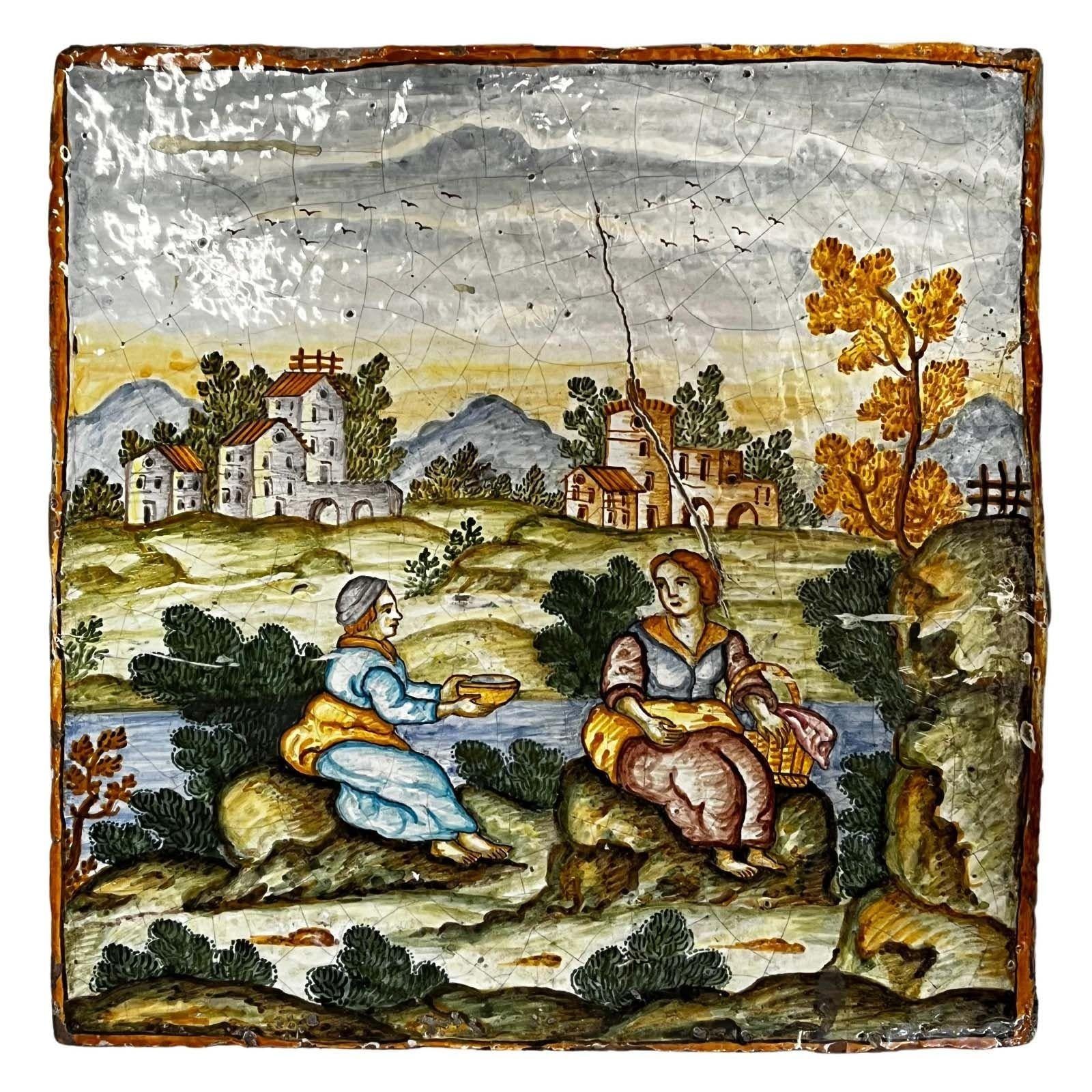 Set of Three 18th Century Large Italian Majolica Plaques For Sale 6