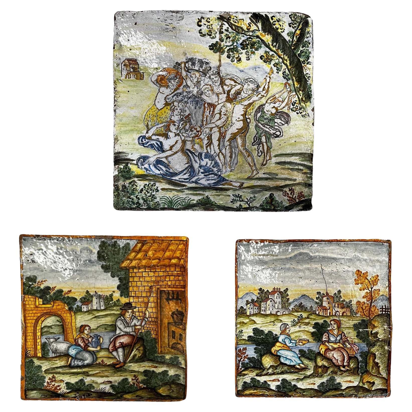 Set of Three 18th Century Large Italian Majolica Plaques