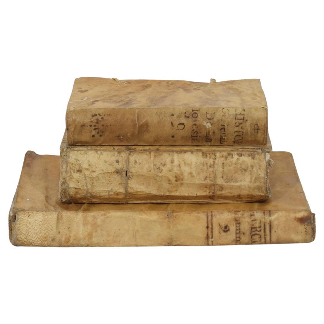 Set di tre libri antichi spagnoli in Vellum invecchiato del XVIII secolo in vendita