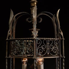 Set of Three 1910 Large Gothic Bronze Chandeliers