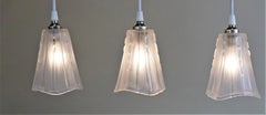 Set of Three 1930s Art Deco Glass Shade Pendant Light by E.J.G.