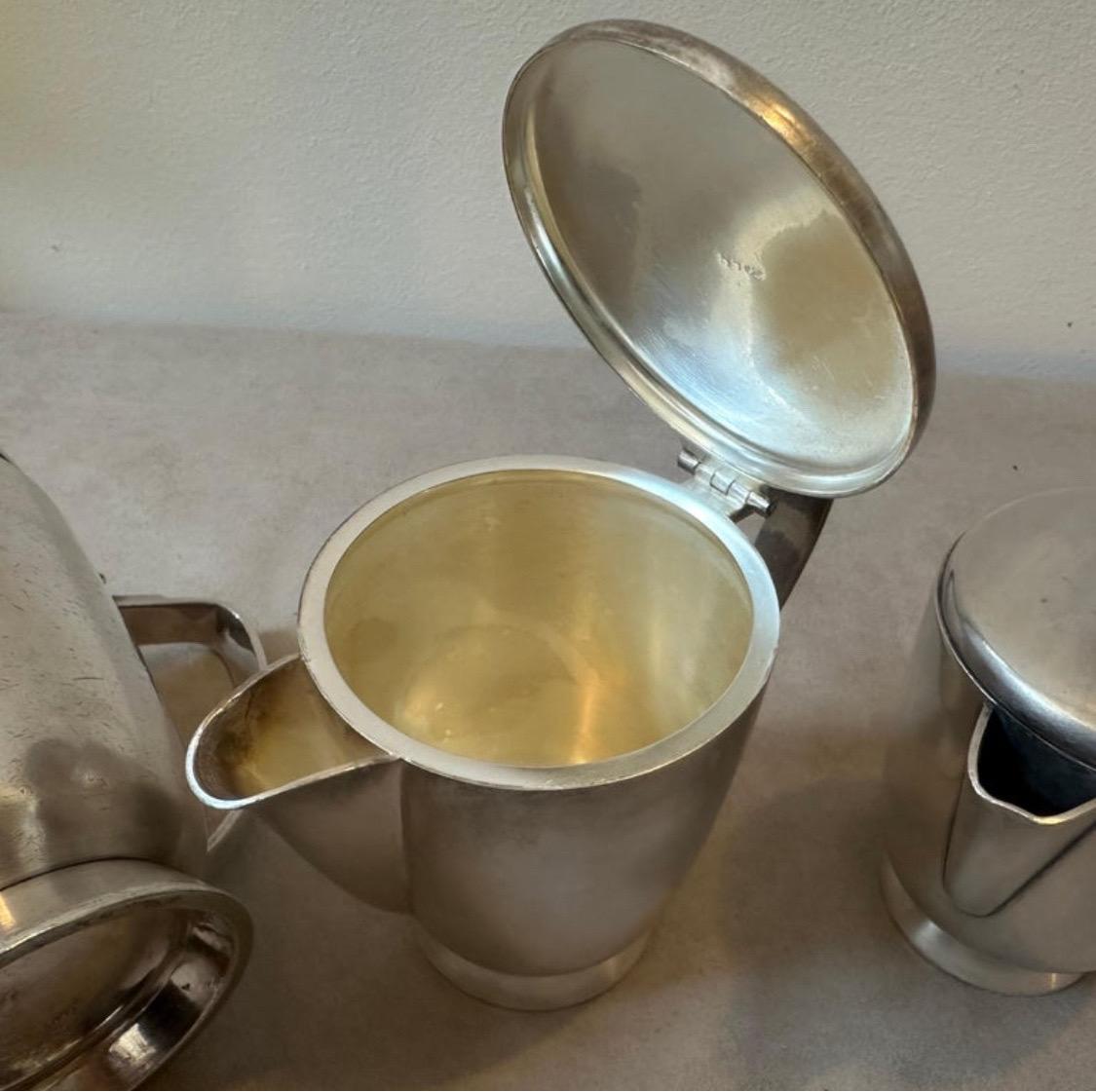 Alpaca Set of Three 1930s Art Deco Teapots by Gio Ponti for Fratelli Calderoni For Sale