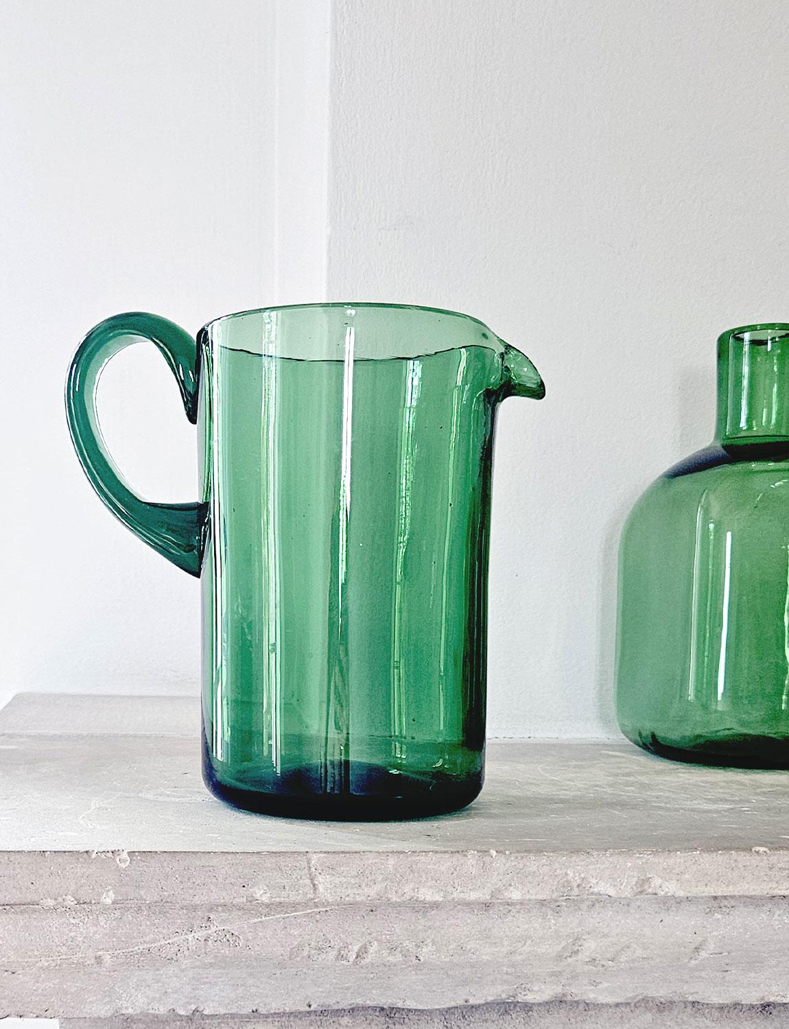 Blown Glass Set of Three 1950s Green Empoli Hand-blown glass Bottles & Jug