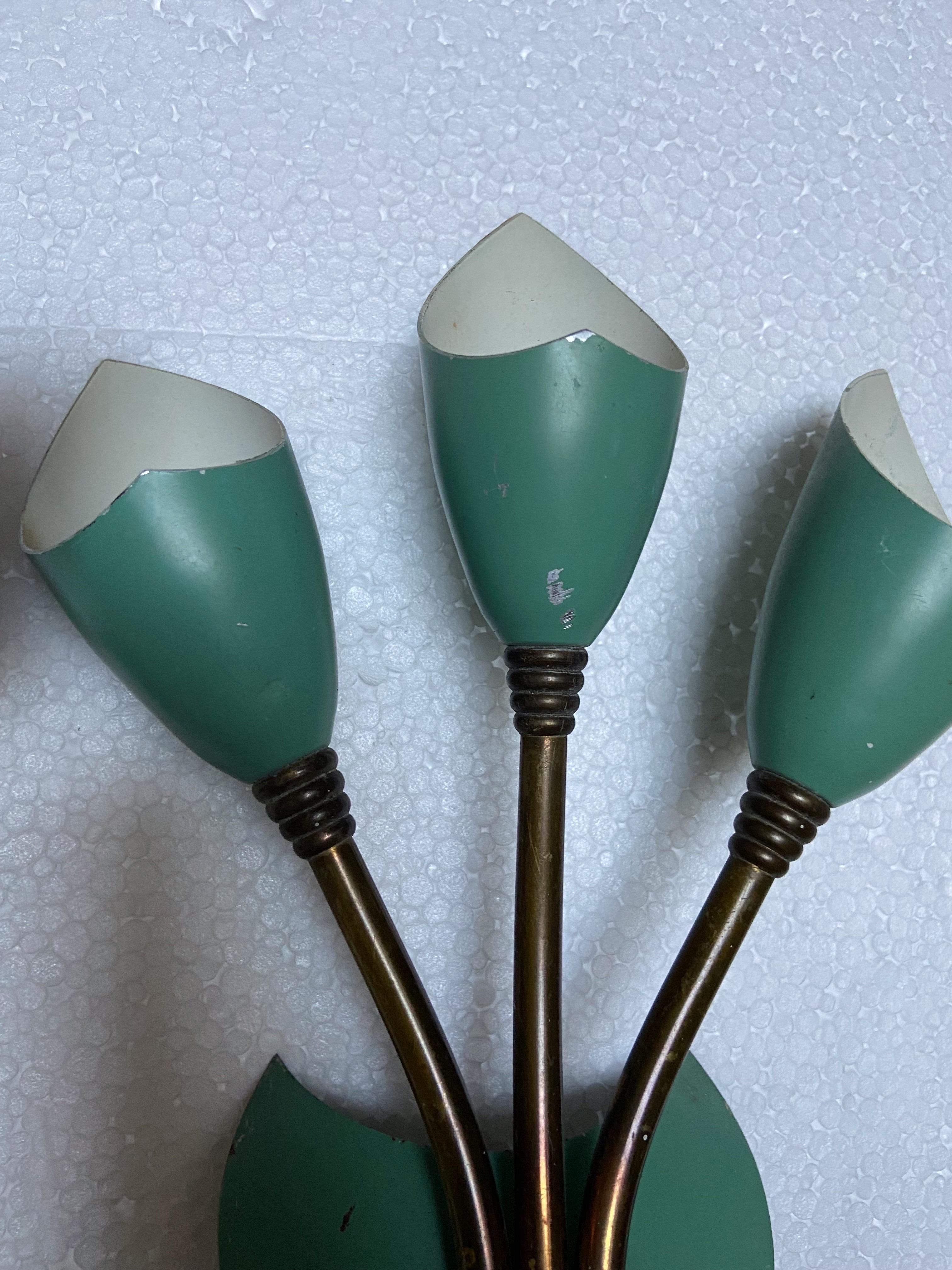 Set of Three 1950s Italian Wall Sconces Attributed to Stilnovo For Sale 1