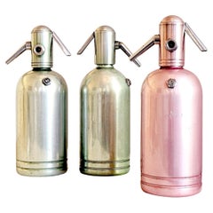 Ensemble de trois fontaines à soda en métal italien des années 1950 aux couleurs pastel