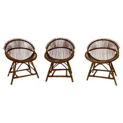 Set of 3, 1960s Italian Bamboo Armchairs