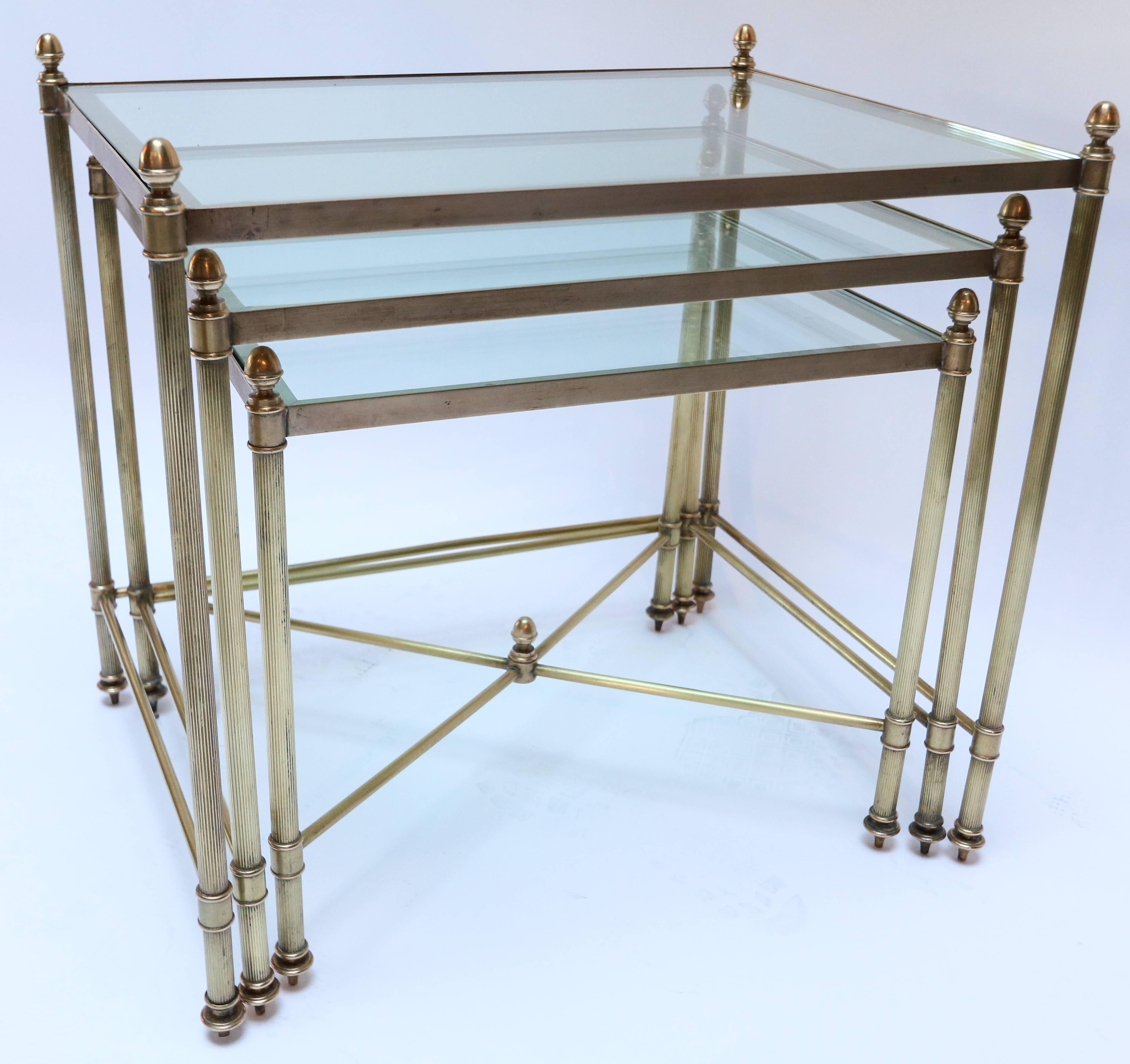 Mid-Century Modern Set of Three 1960s Italian Brass Nesting Tables For Sale