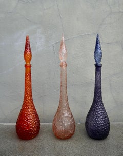 Set of Three 1960s Italian Empoli MCM Glass Decanters Genie Bottles
