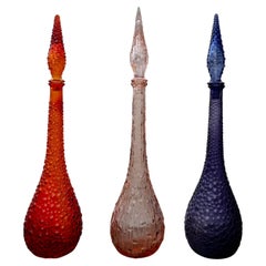 Vintage Set of Three 1960s Italian Empoli MCM Glass Decanters Genie Bottles