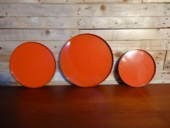 Set of Three 1960s Retro Vintage orange Plastic Round Trays