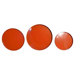 Set of Three 1960s Retro Vintage orange Plastic Round Trays