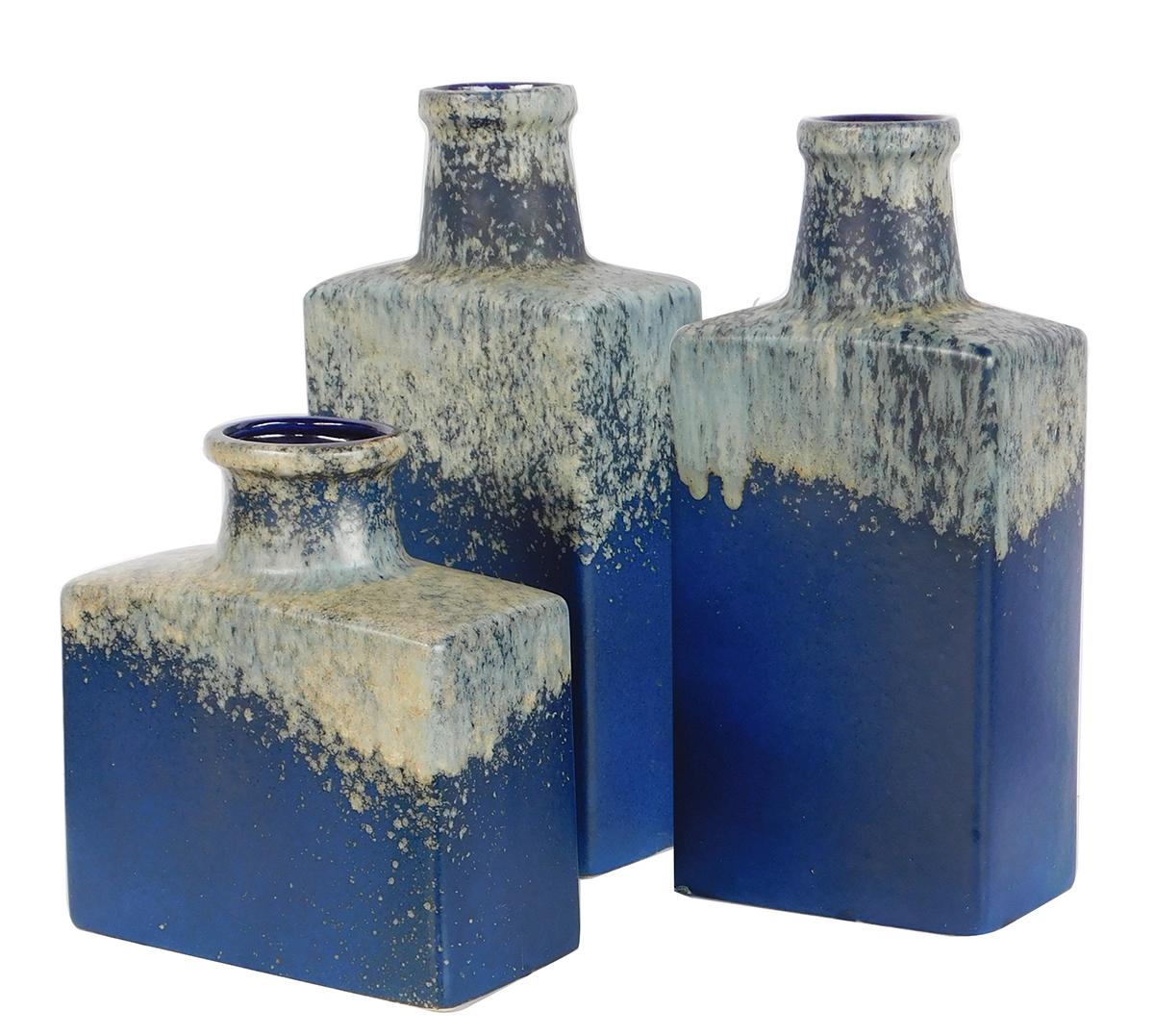 Mid-20th Century Set of Three 1960's Royal Blue Glazed Sheurich Pottery Vases