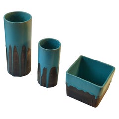 Set of Three 1960s Turquoise Vases by Groeneveldt, Netherlands