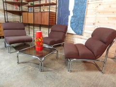 Set of Three 1970s Evertaut Tube Armchairs with Matching Glass Coffee Table