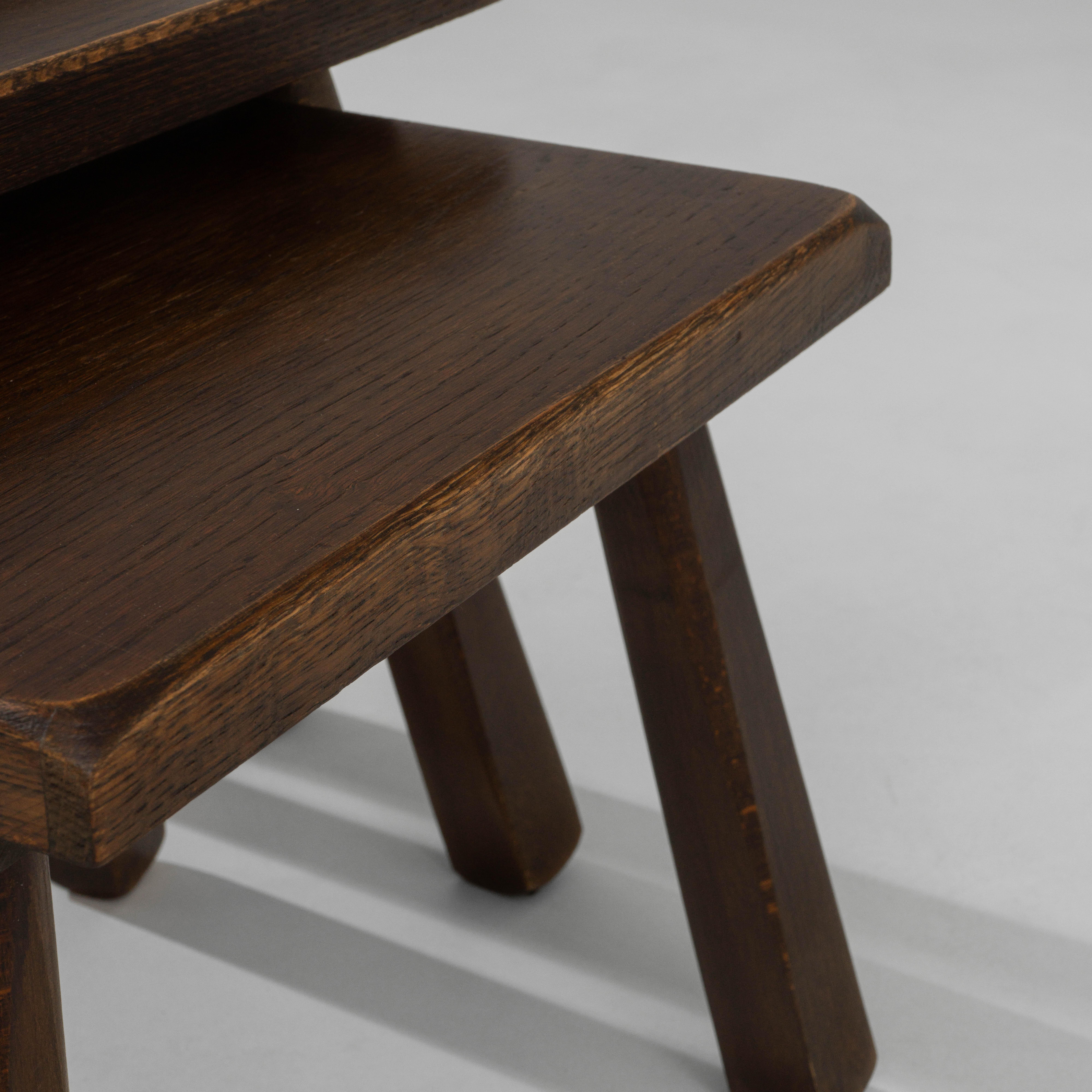 Set of Three 1970s French Brutalist Wooden Nesting Tables In Original Patina For Sale 7