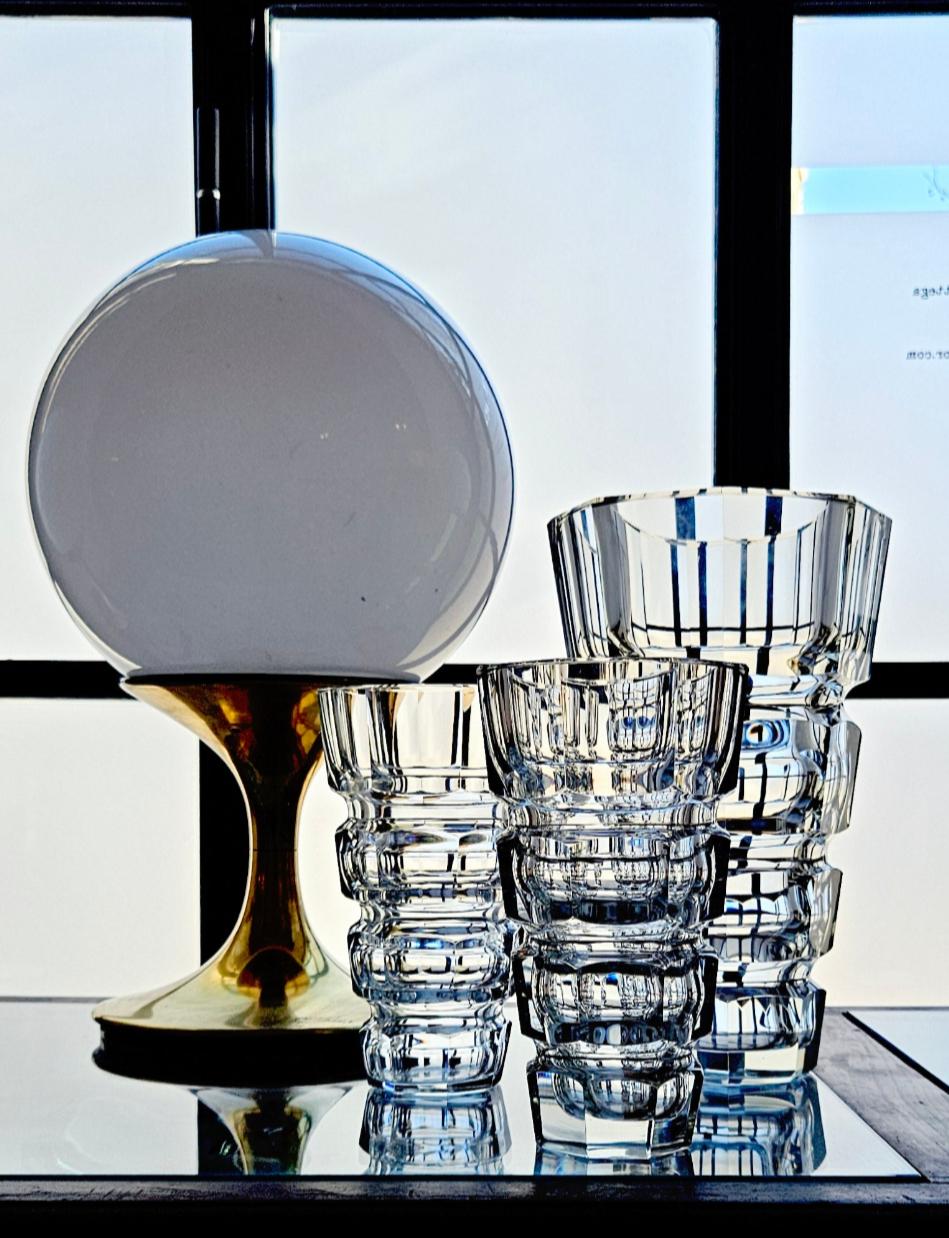 Glass Set of Three 1970s Heavy Crystal Vases For Sale