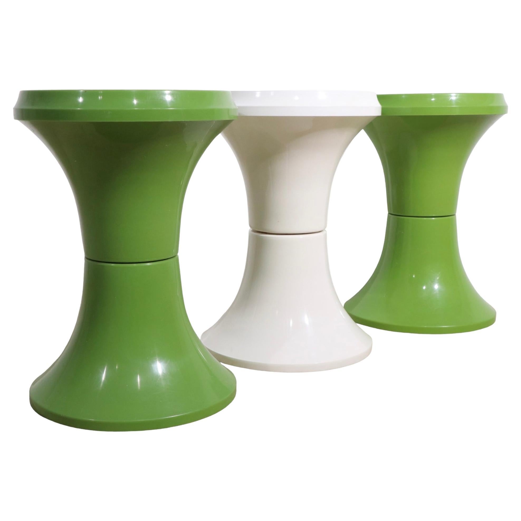 Set of Three 1970's Plastic Stools, Pedestals, Tables For Sale