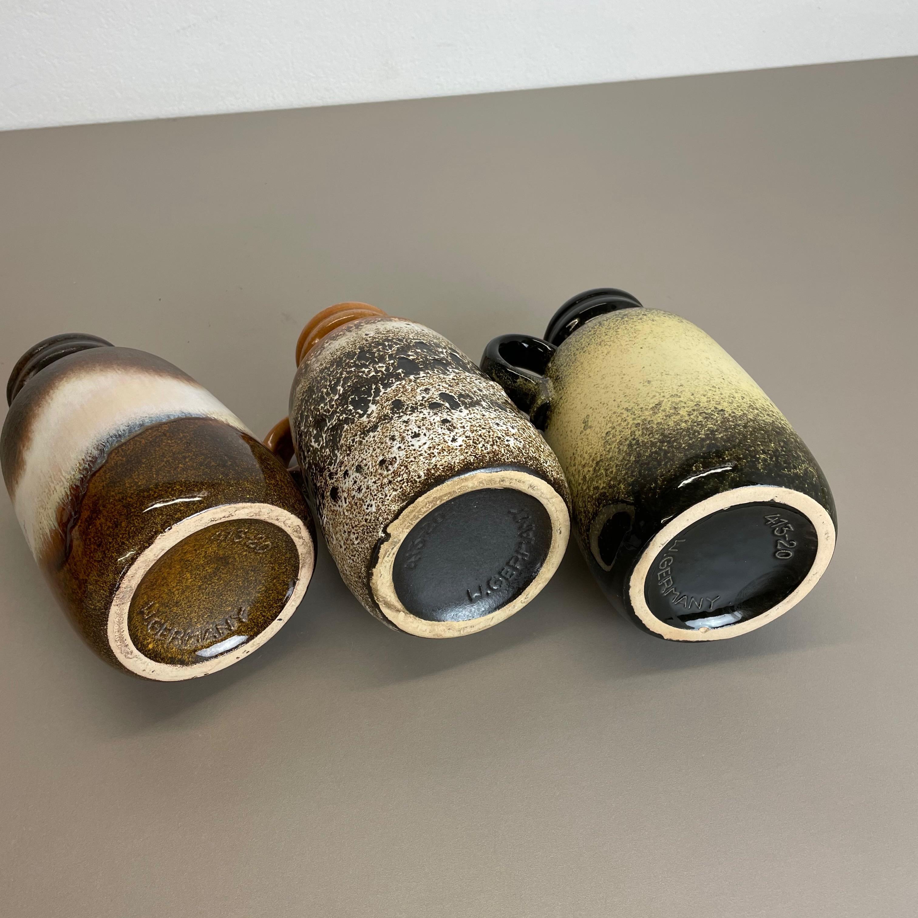 Set von drei 1970er Keramik-Vasen „413-20“ „Flat Lava“ von Scheurich, Deutschland im Angebot 9