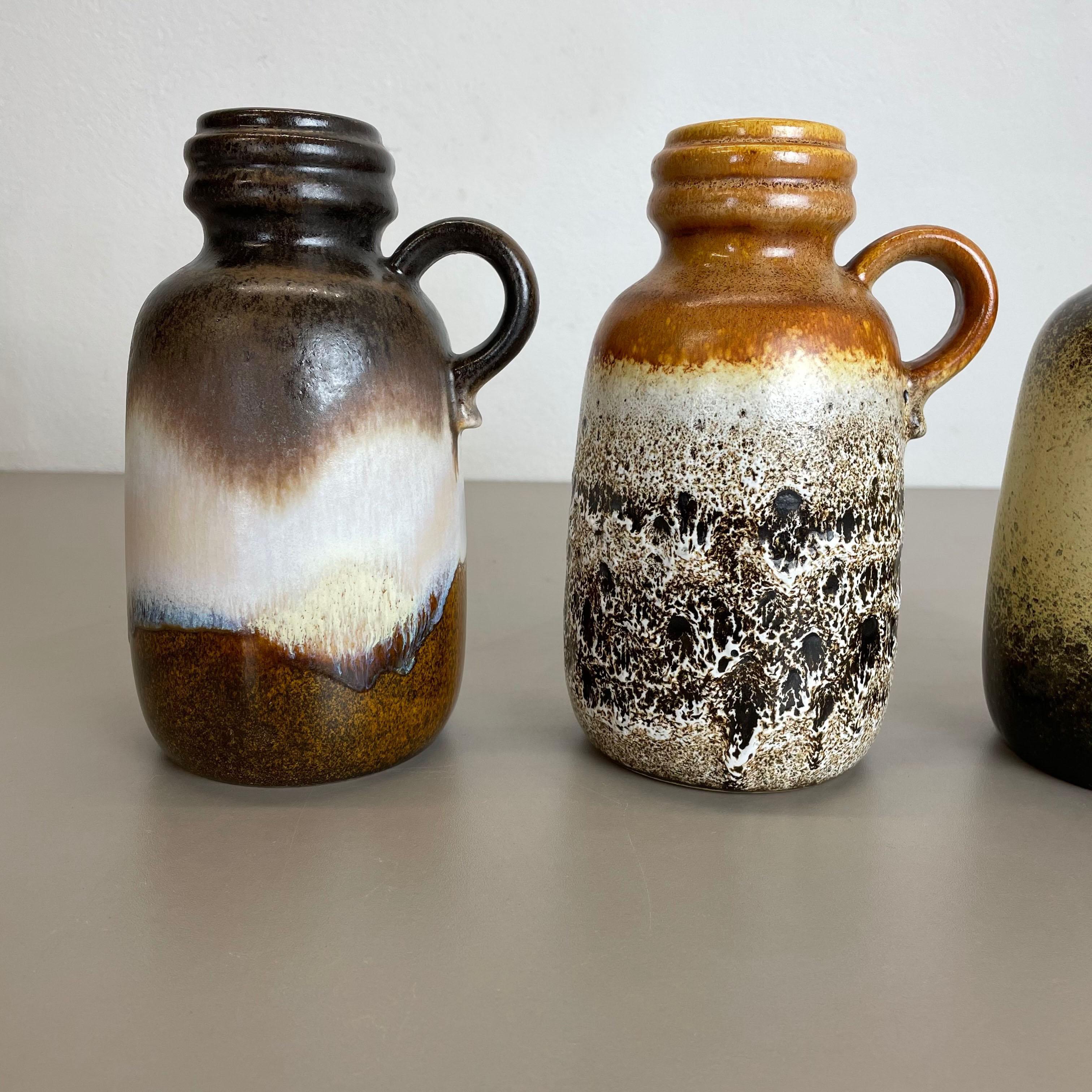 Set von drei 1970er Keramik-Vasen „413-20“ „Flat Lava“ von Scheurich, Deutschland im Zustand „Gut“ im Angebot in Kirchlengern, DE