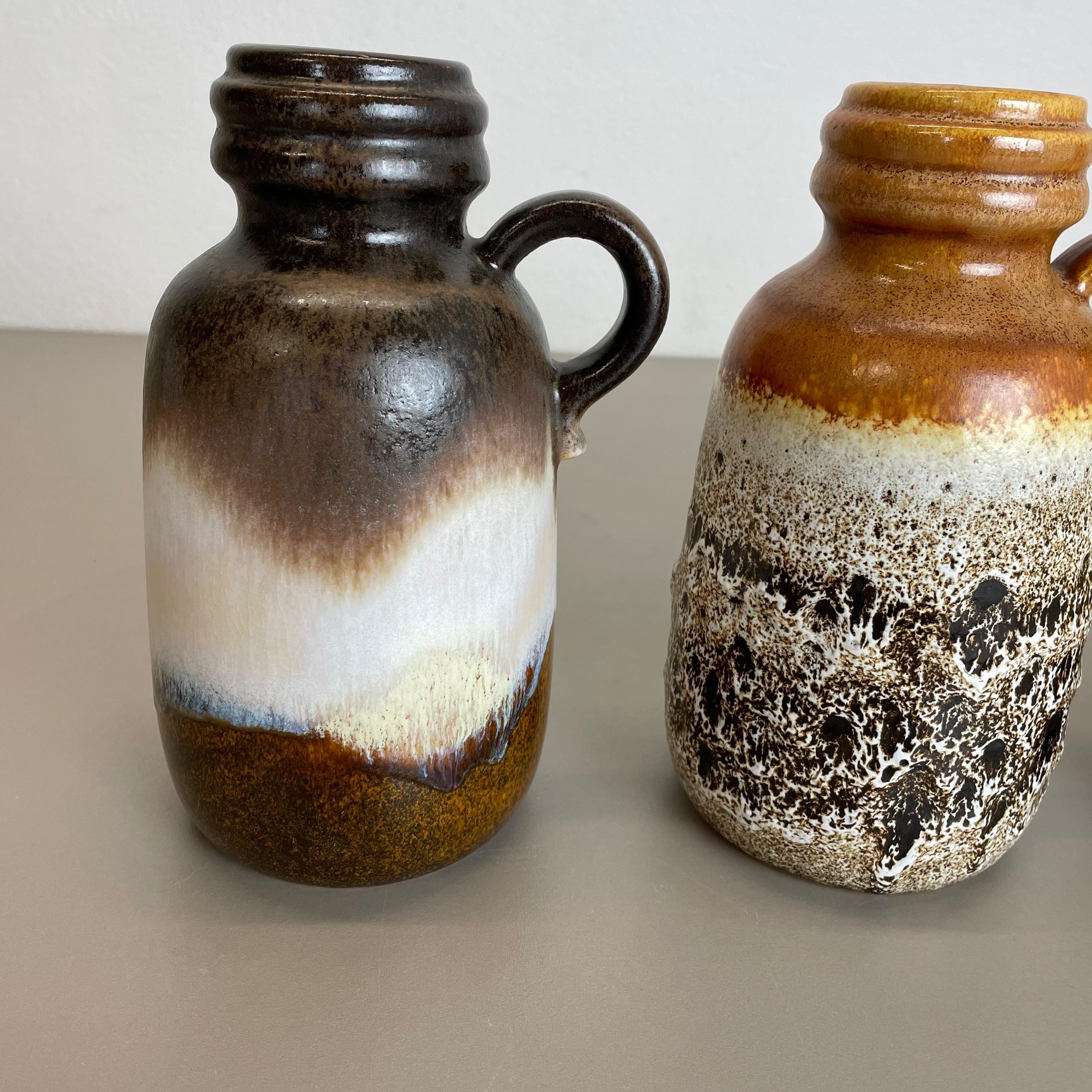 Set von drei 1970er Keramik-Vasen „413-20“ „Flat Lava“ von Scheurich, Deutschland (20. Jahrhundert) im Angebot