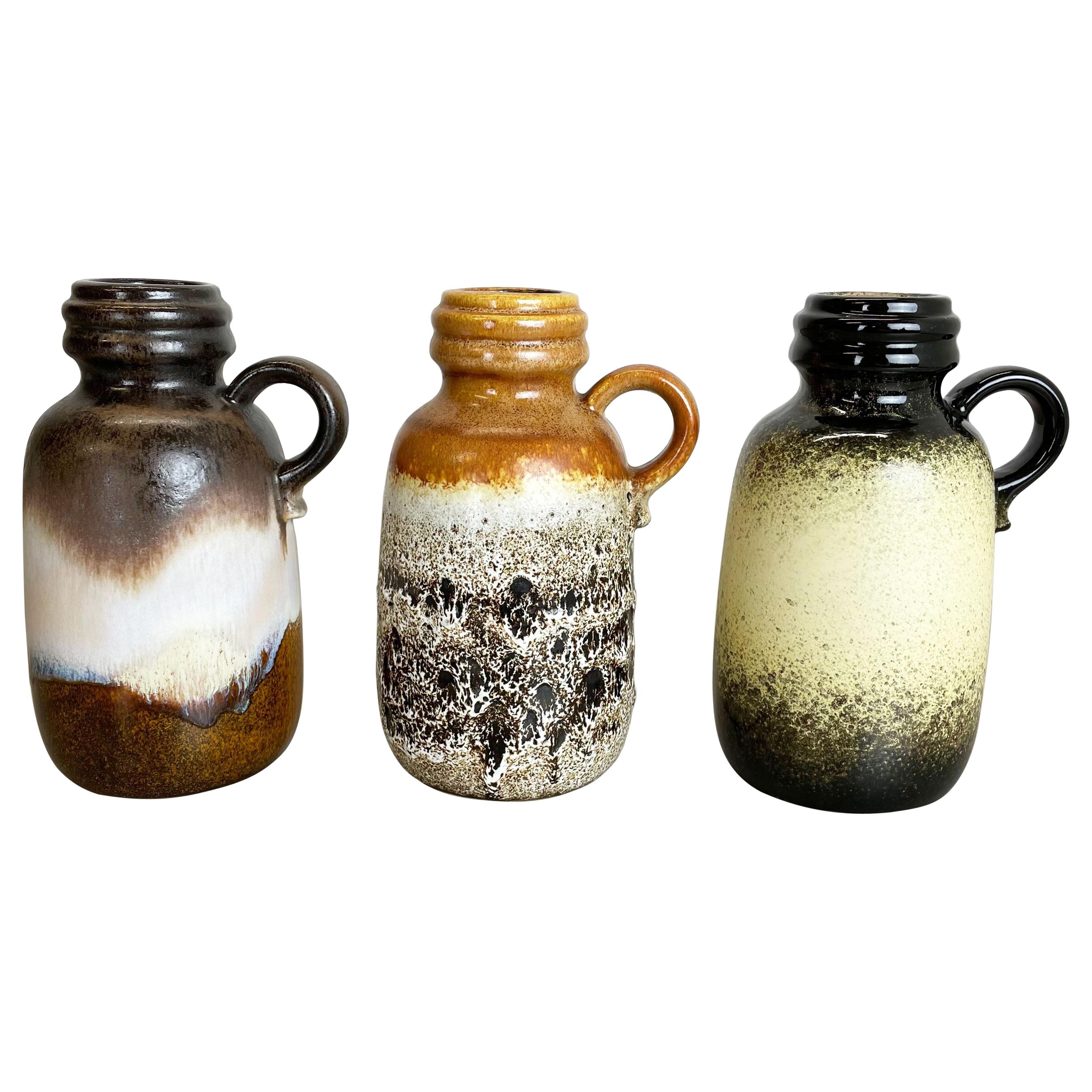 Set von drei 1970er Keramik-Vasen „413-20“ „Flat Lava“ von Scheurich, Deutschland im Angebot