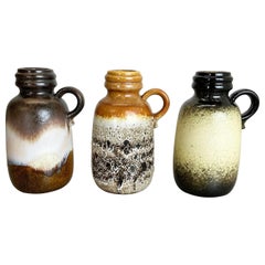 Ensemble de trois vases en poterie lave grasse « 413-20 » des années 1970 fabriqués par Scheurich, Allemagne