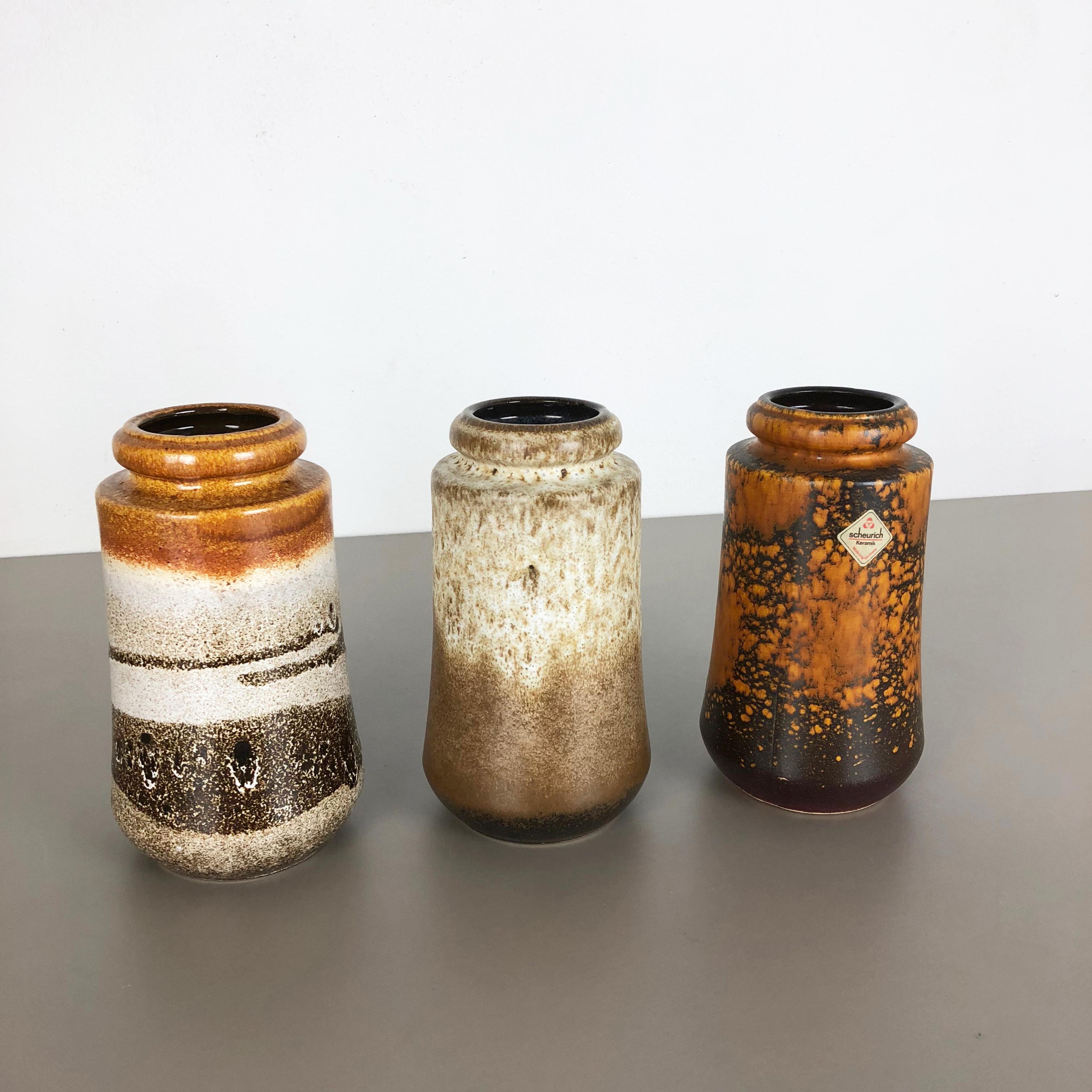Article:

Set of three fat lava art vases

Model: 
549-21

Producer:

Scheurich, Germany



Decade:

1970s


Description:

These original vintage vases was produced in the 1970s in Germany. It is made of ceramic pottery in fat