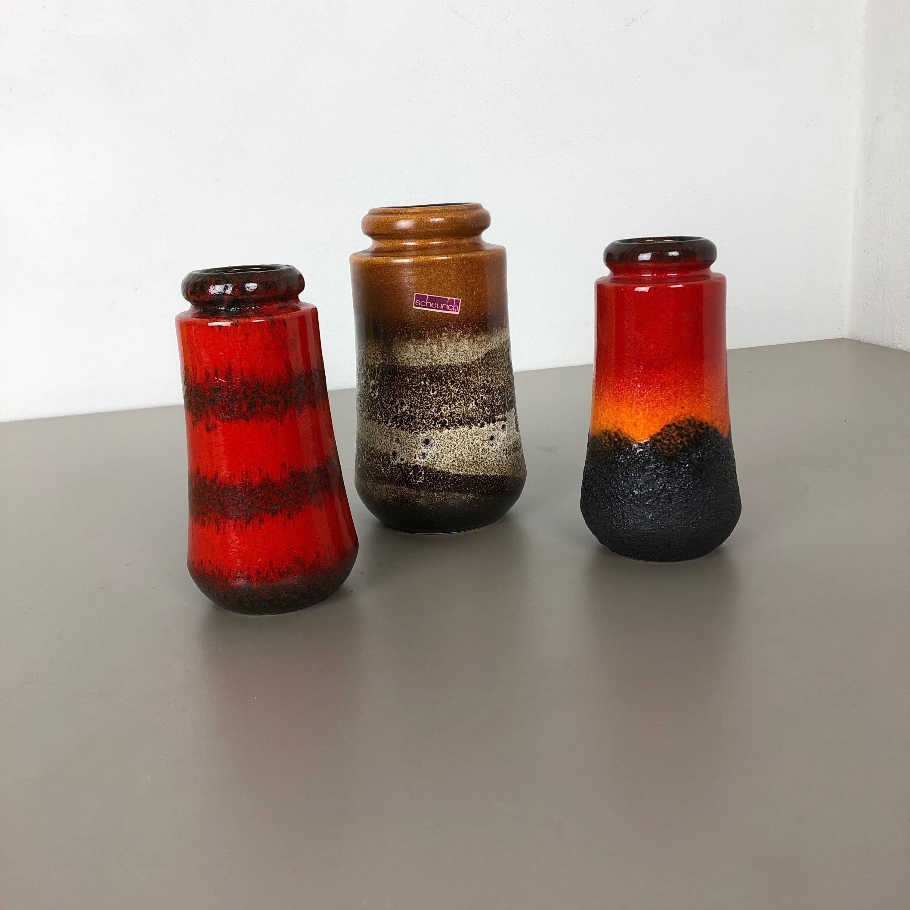 Mid-Century Modern Set of Three 1970s Pottery Fat Lava 