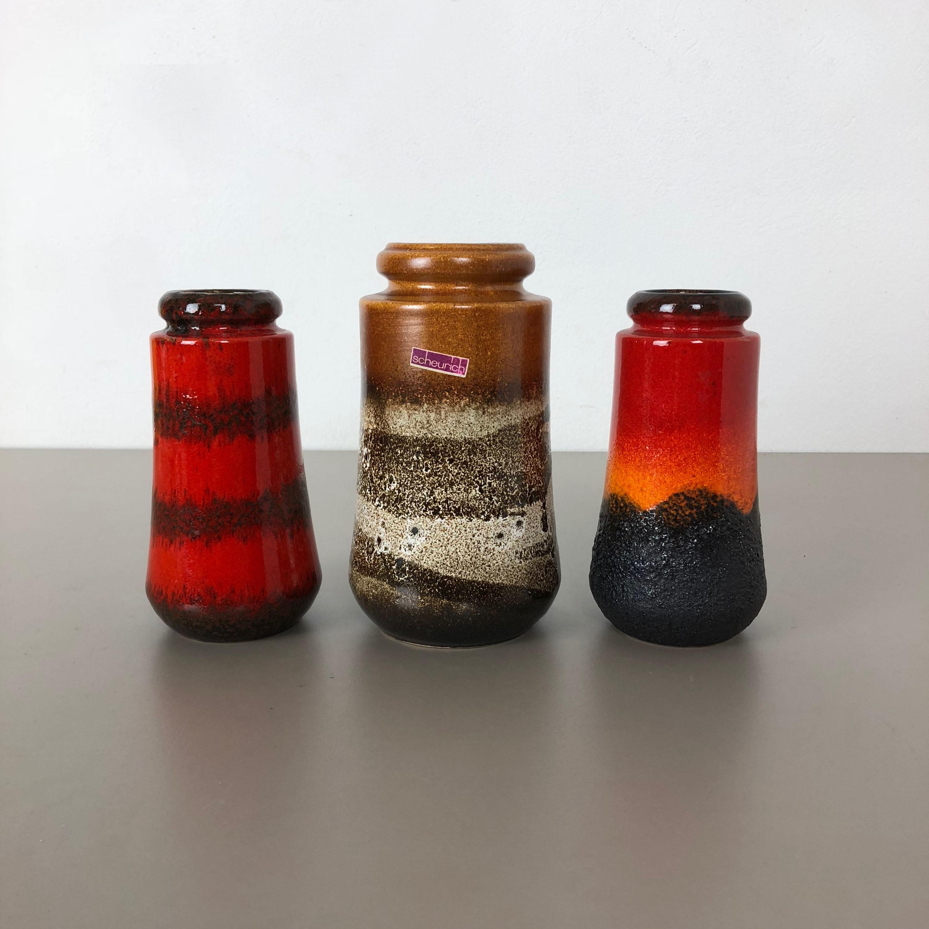 Set of Three 1970s Pottery Fat Lava 