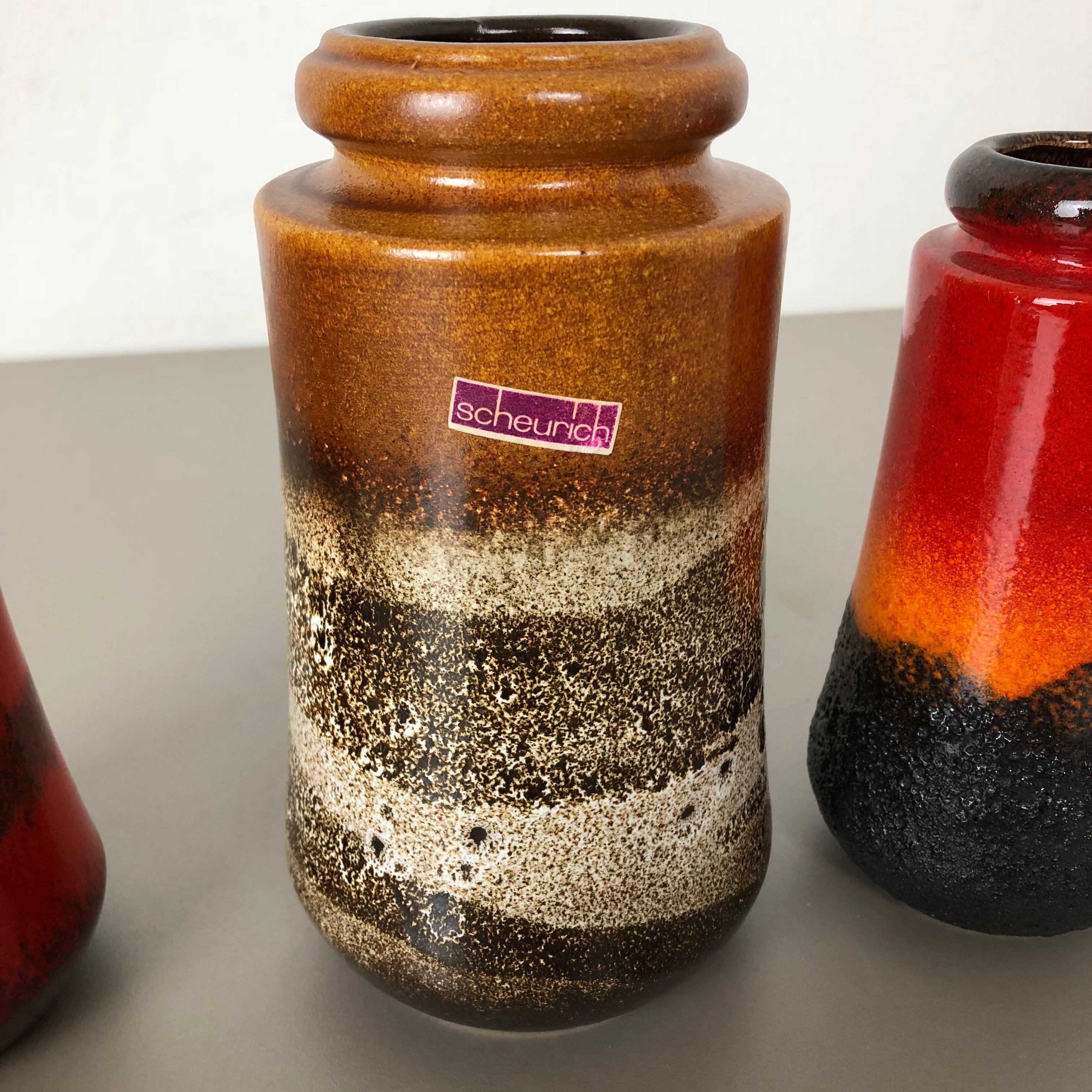 Set of Three 1970s Pottery Fat Lava 