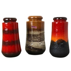 Set of Three 1970s Pottery Fat Lava "549" Vases Made by Scheurich, Germany