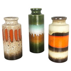 Ensemble de trois vases multicolores en poterie de lave grasse des années 1970 fabriqués par Scheurich, Allemagne