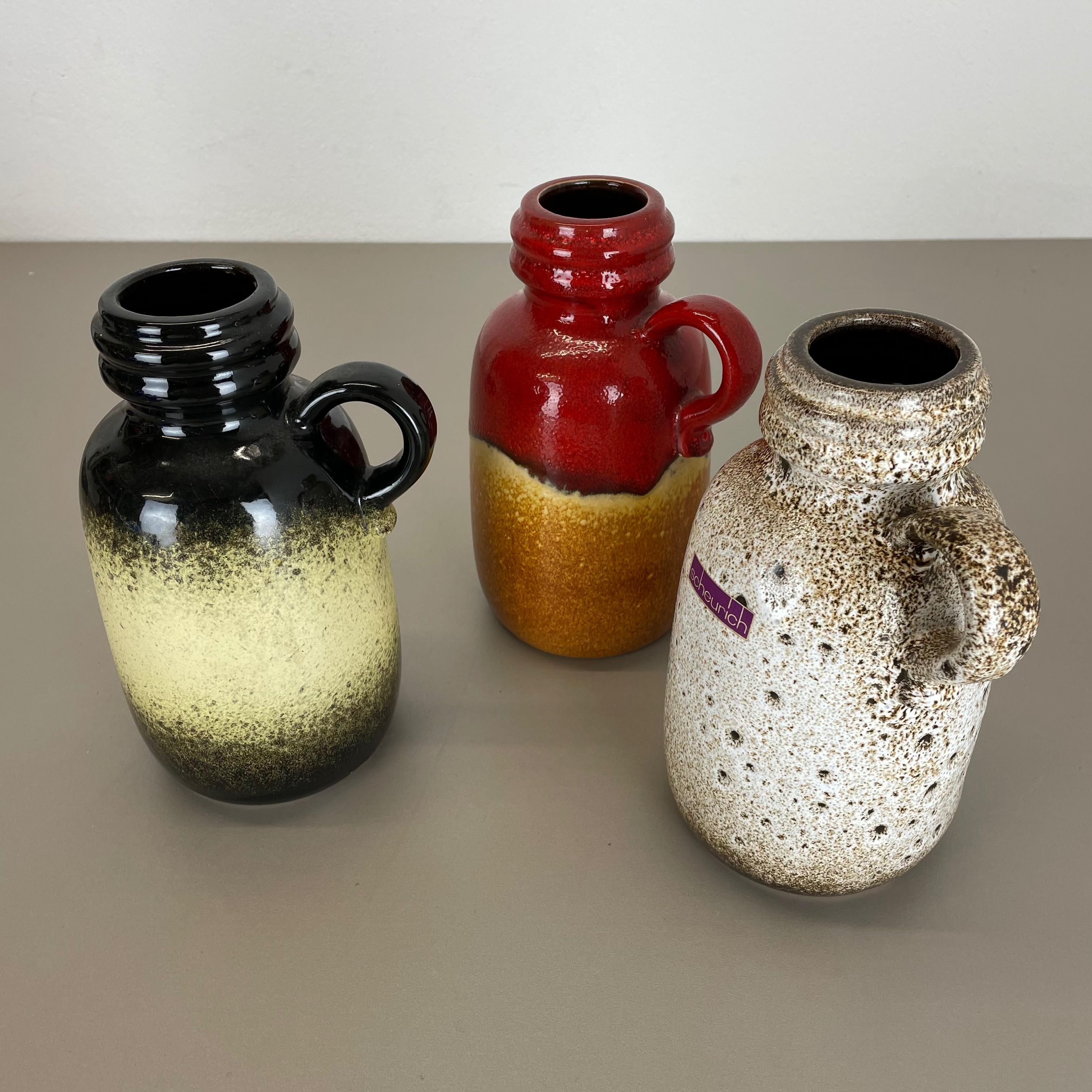 Set of Three 1970s Pottery Fat Lava 