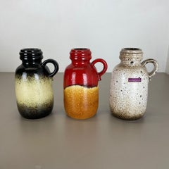 Set of Three 1970s Pottery Fat Lava "supercolor" Vases Made by Scheurich Germany