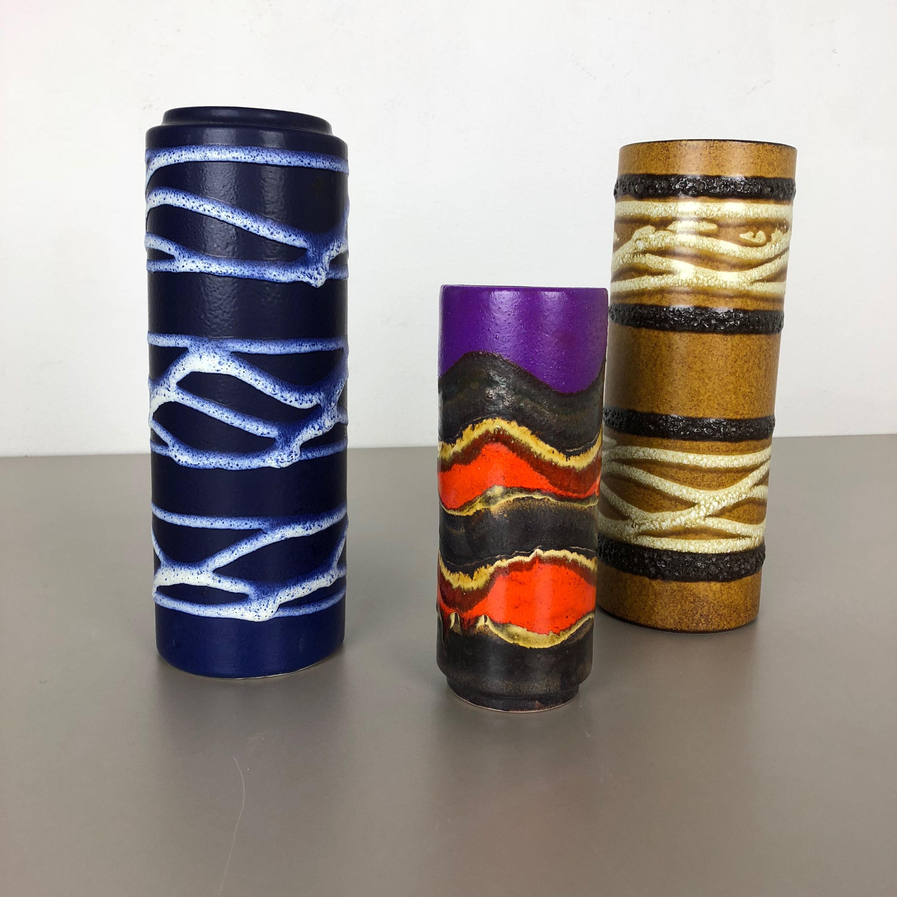 Article:

Set of three fat lava art vases


Producer:

Scheurich, Germany



Decade:

1970s




These original vintage vases was produced in the 1970s in Germany. It is made of ceramic pottery in fat lava optic. Super rare in this