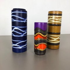 Set of Three 1970s Pottery Fat Lava "TUBE" Vases Made by Scheurich, Germany