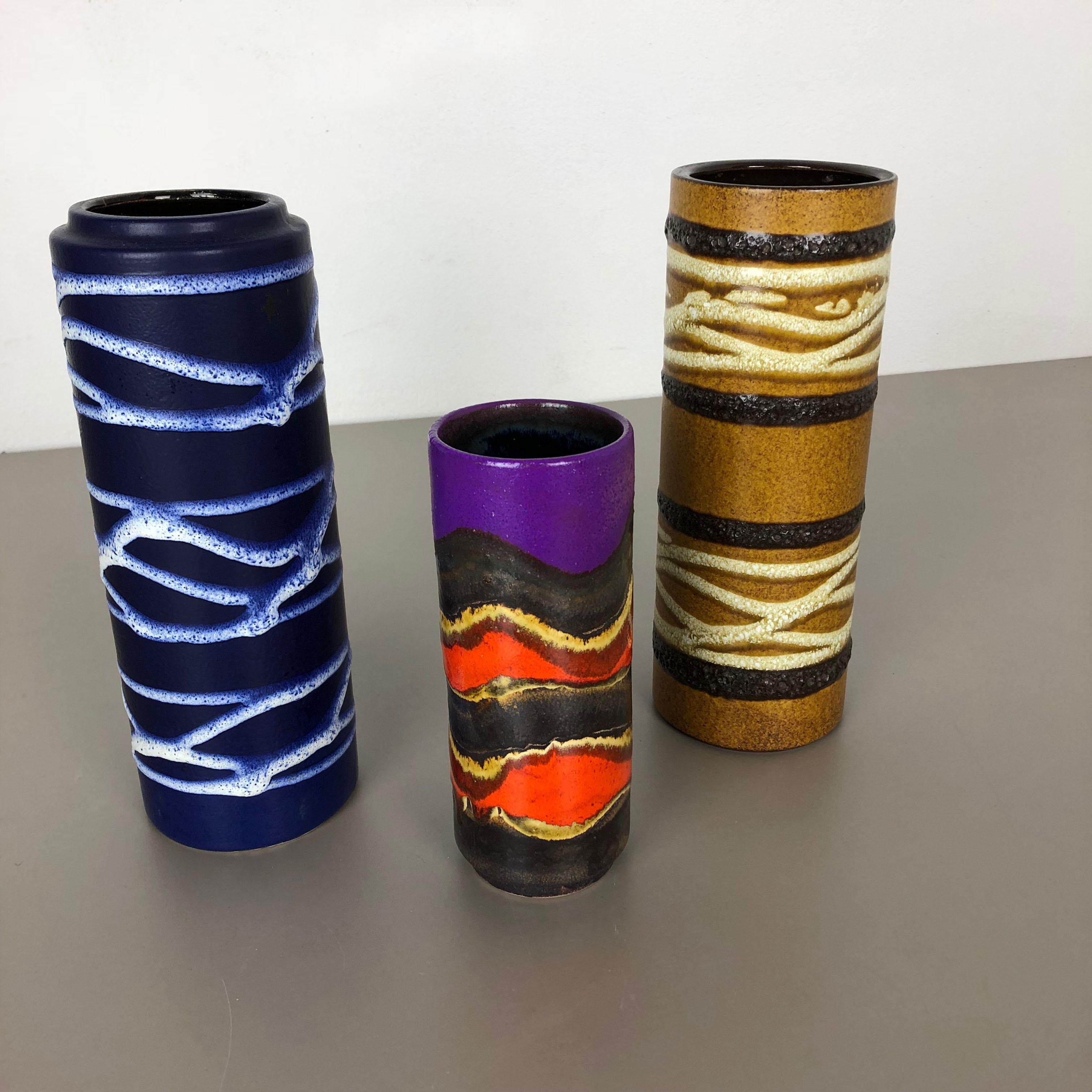 Mid-Century Modern Set of Three 1970s Pottery Fat Lava 