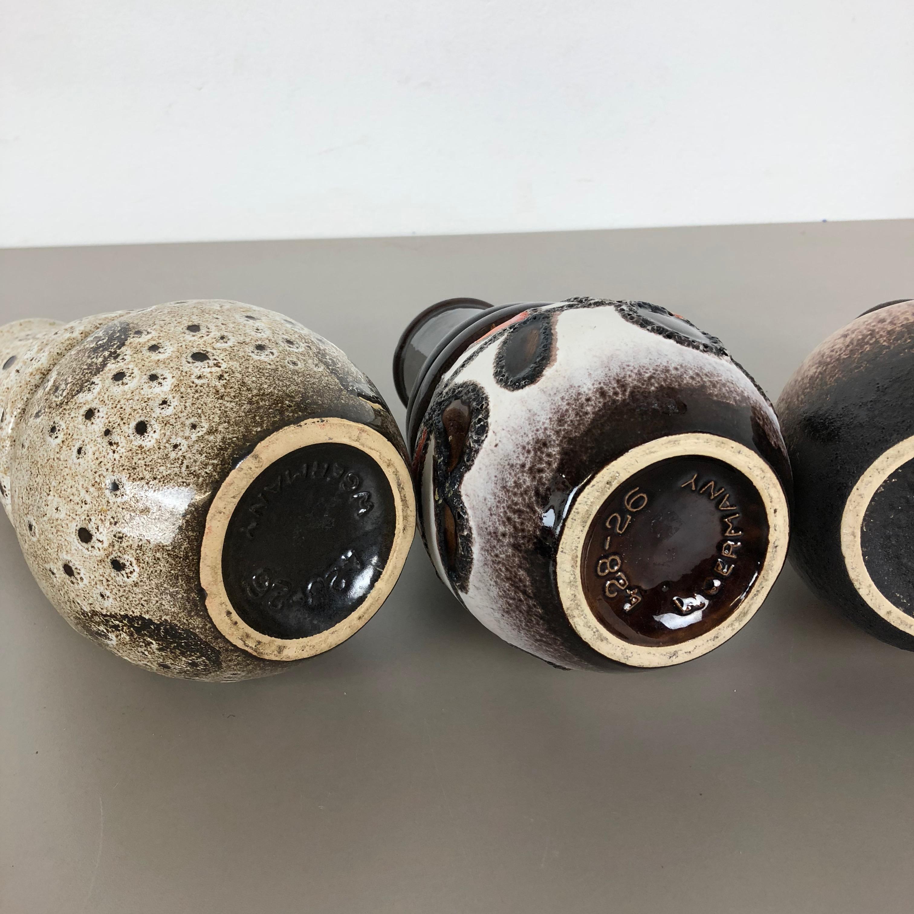 Set of Three 1970s Pottery Fat Lava 