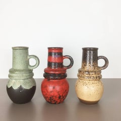 Set of Three 1970s Pottery Fat Lava "Vienna" Vases Made by Scheurich, Germany