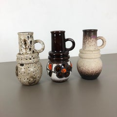 Set of Three 1970s Pottery Fat Lava "Vienna" Vases Made by Scheurich, Germany