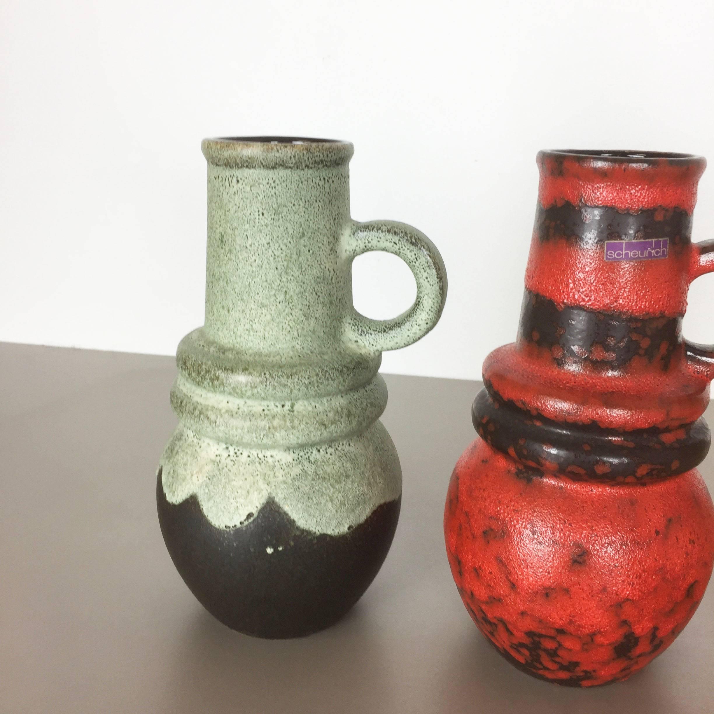 Set von drei 1970er Keramik-Vasen „Vienna“ aus Fett Lava, hergestellt von Scheurich, Deutschland (Moderne der Mitte des Jahrhunderts) im Angebot