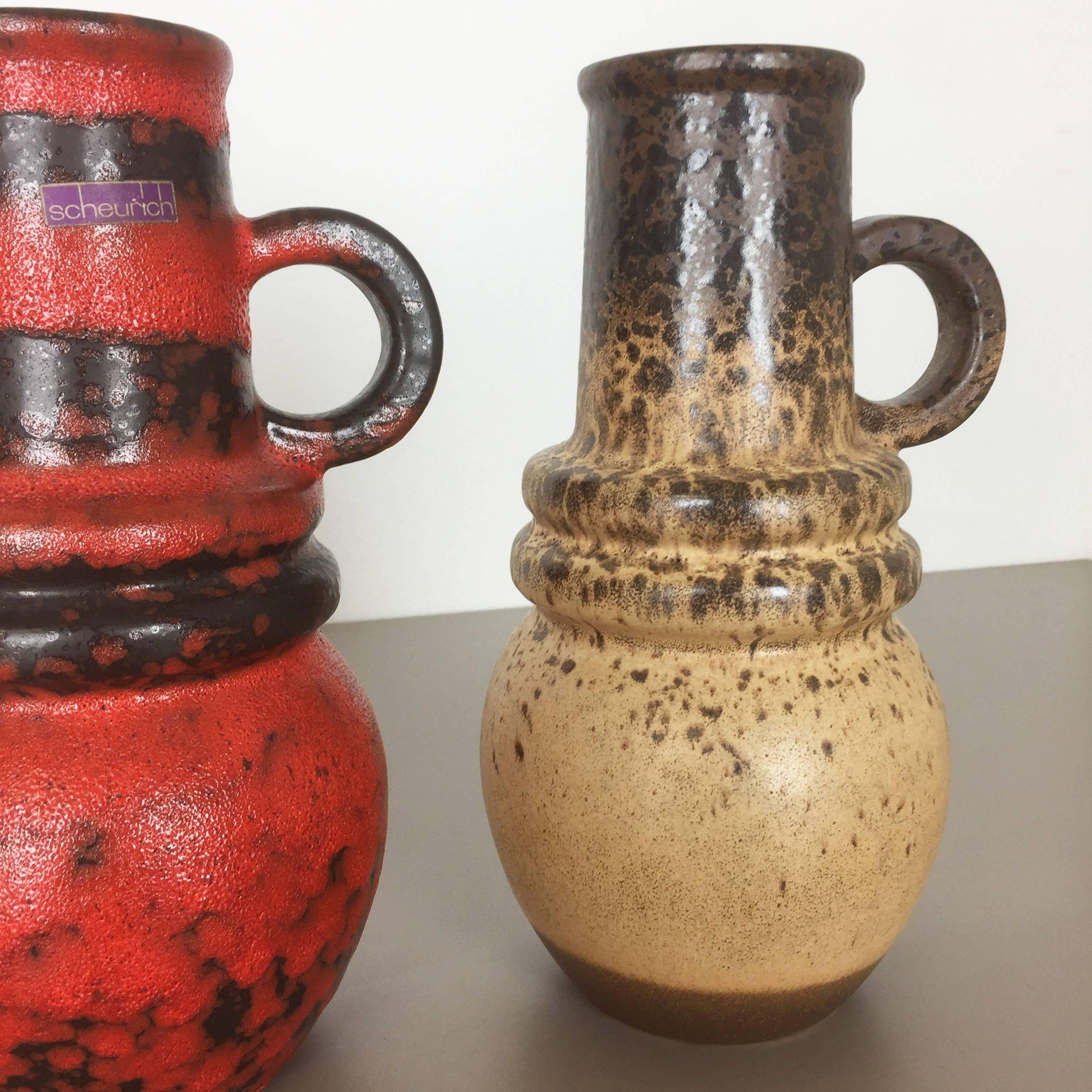 Set von drei 1970er Keramik-Vasen „Vienna“ aus Fett Lava, hergestellt von Scheurich, Deutschland (20. Jahrhundert) im Angebot
