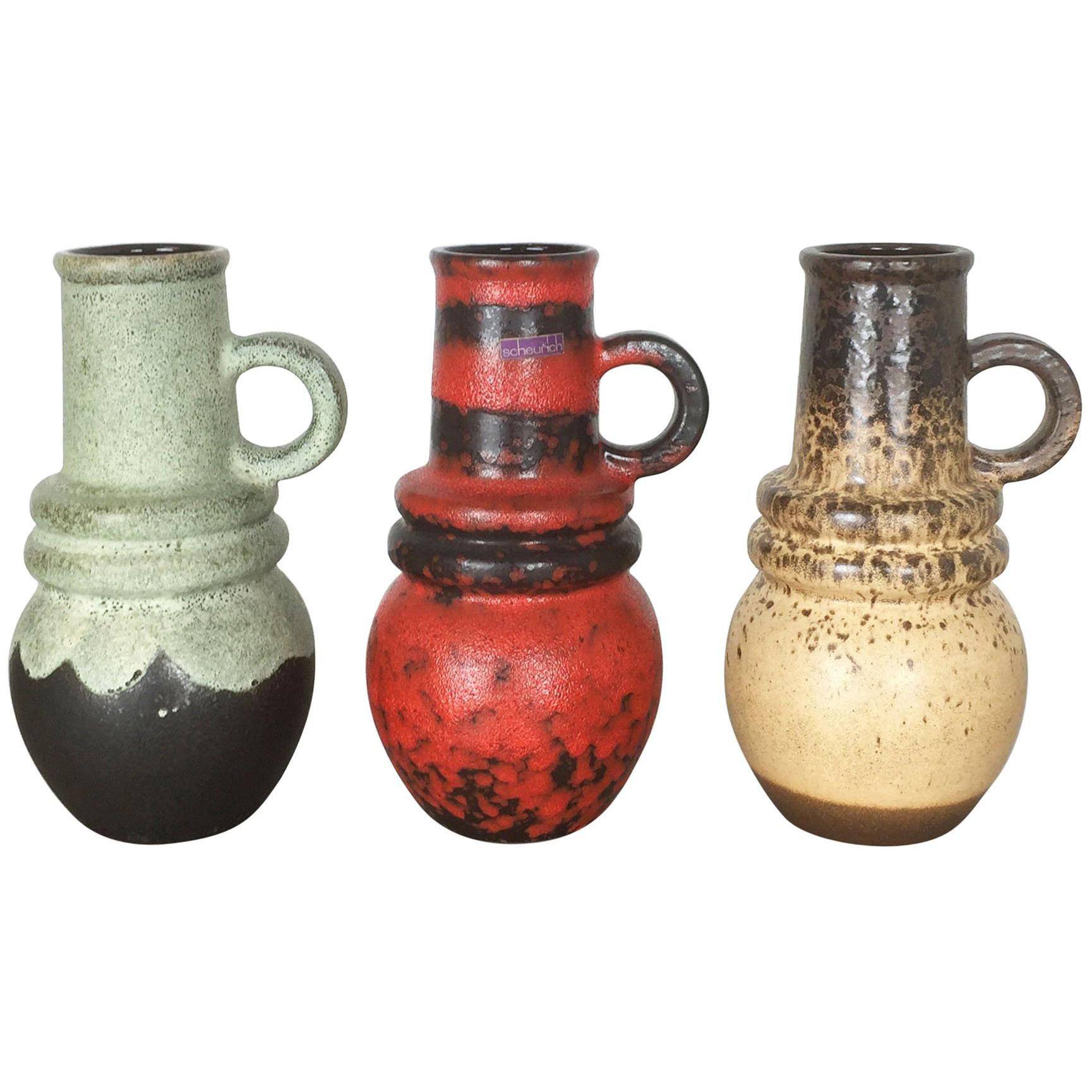Set von drei 1970er Keramik-Vasen „Vienna“ aus Fett Lava, hergestellt von Scheurich, Deutschland im Angebot