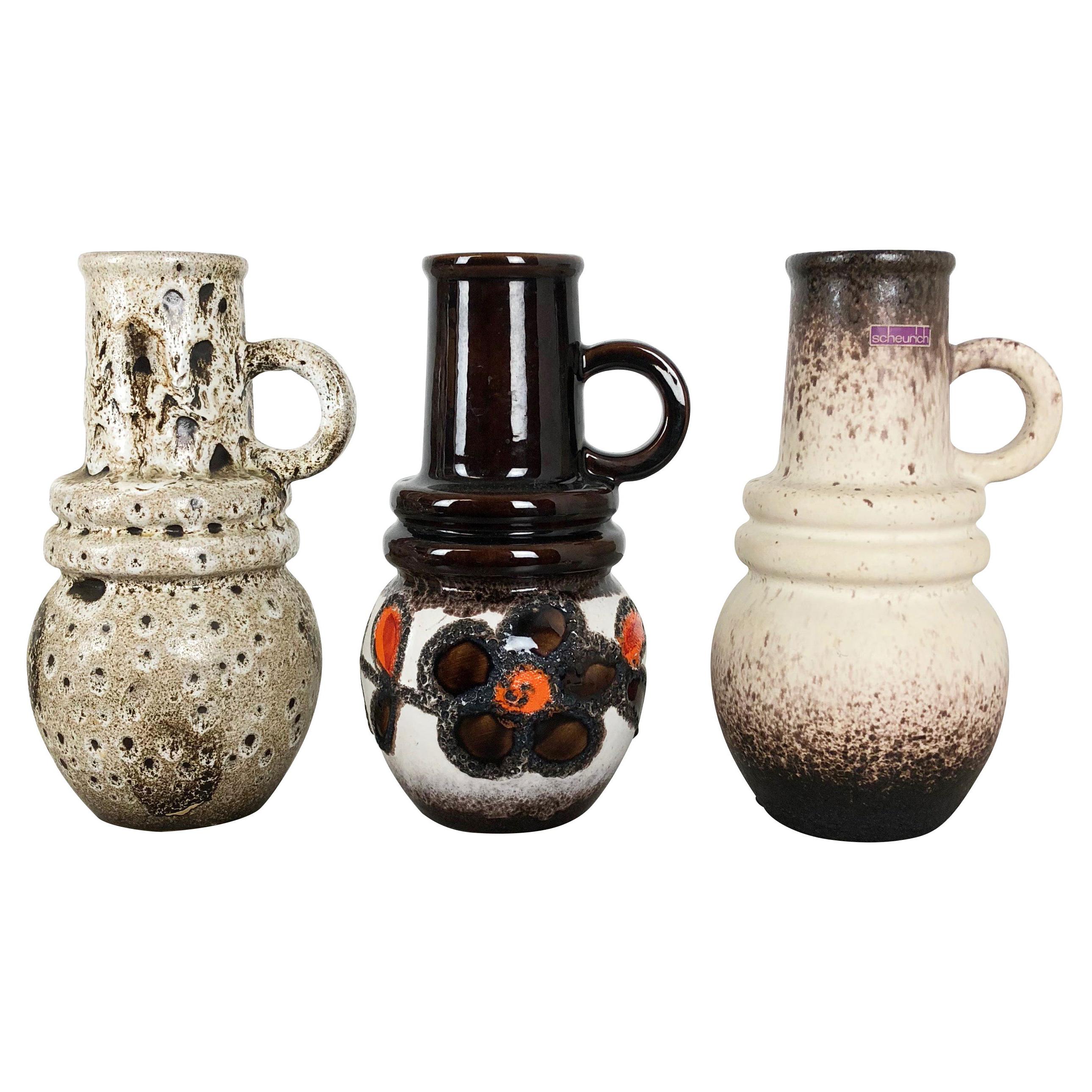 Set von drei 1970er Keramik-Vasen „Vienna“ aus Fett Lava, hergestellt von Scheurich, Deutschland