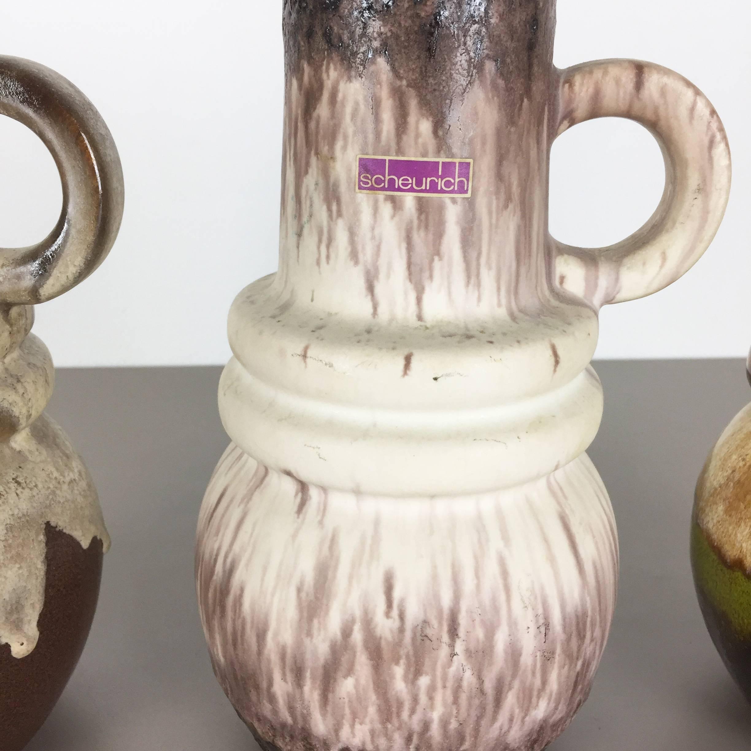 Ceramic Set of Three 1970s Pottery Fat Lava 