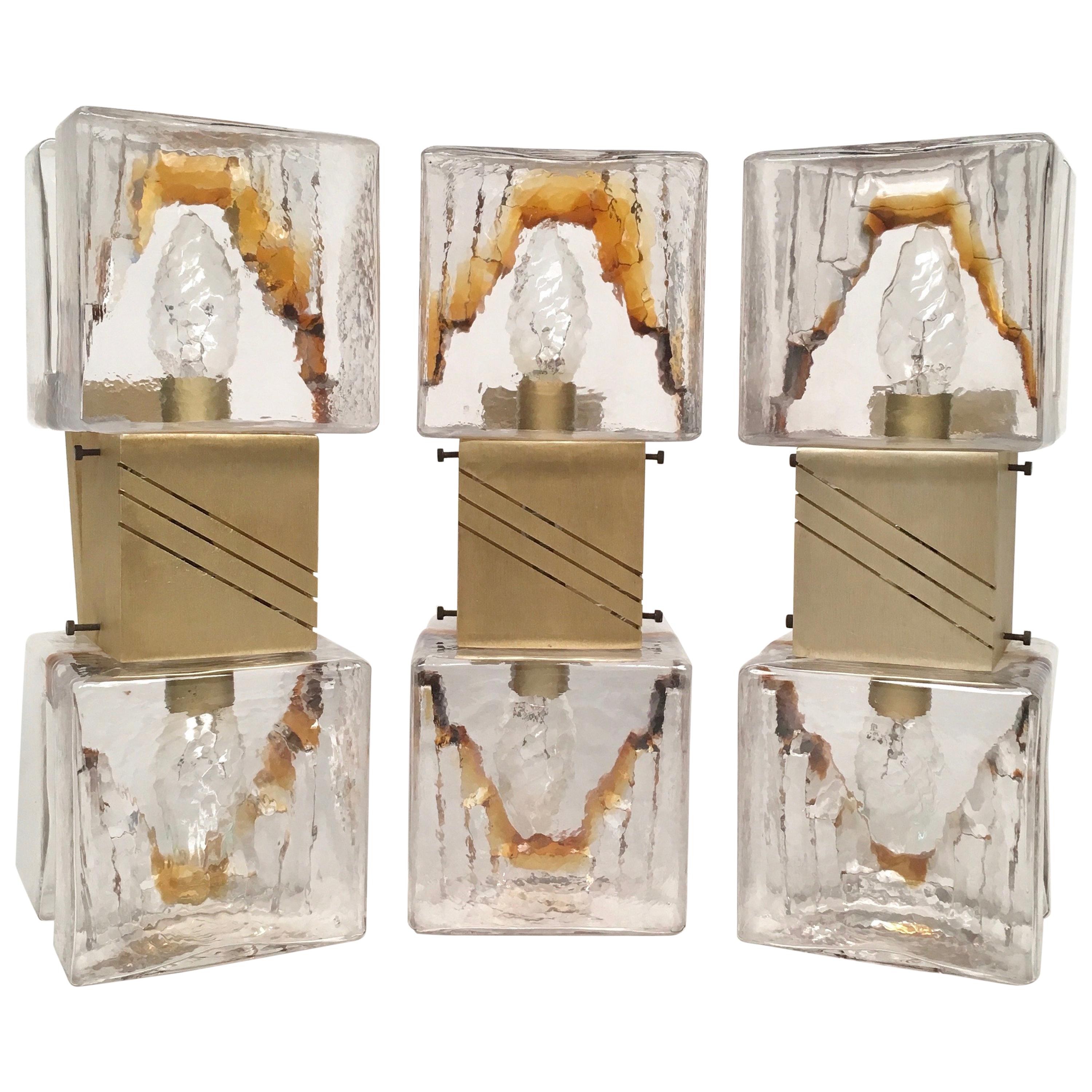 Set of Three 1970s Sconces in Murano Glass by Carlo Nason for Mazzega
