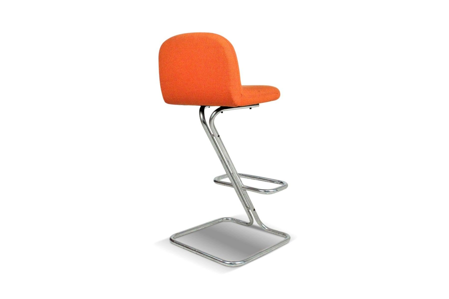 German Set of Three 1970s Space Age Chrome + Wool Barstools For Sale