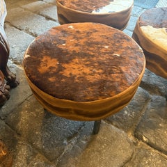 Set of Three 1980s Cow Leather Italian Round Poufs