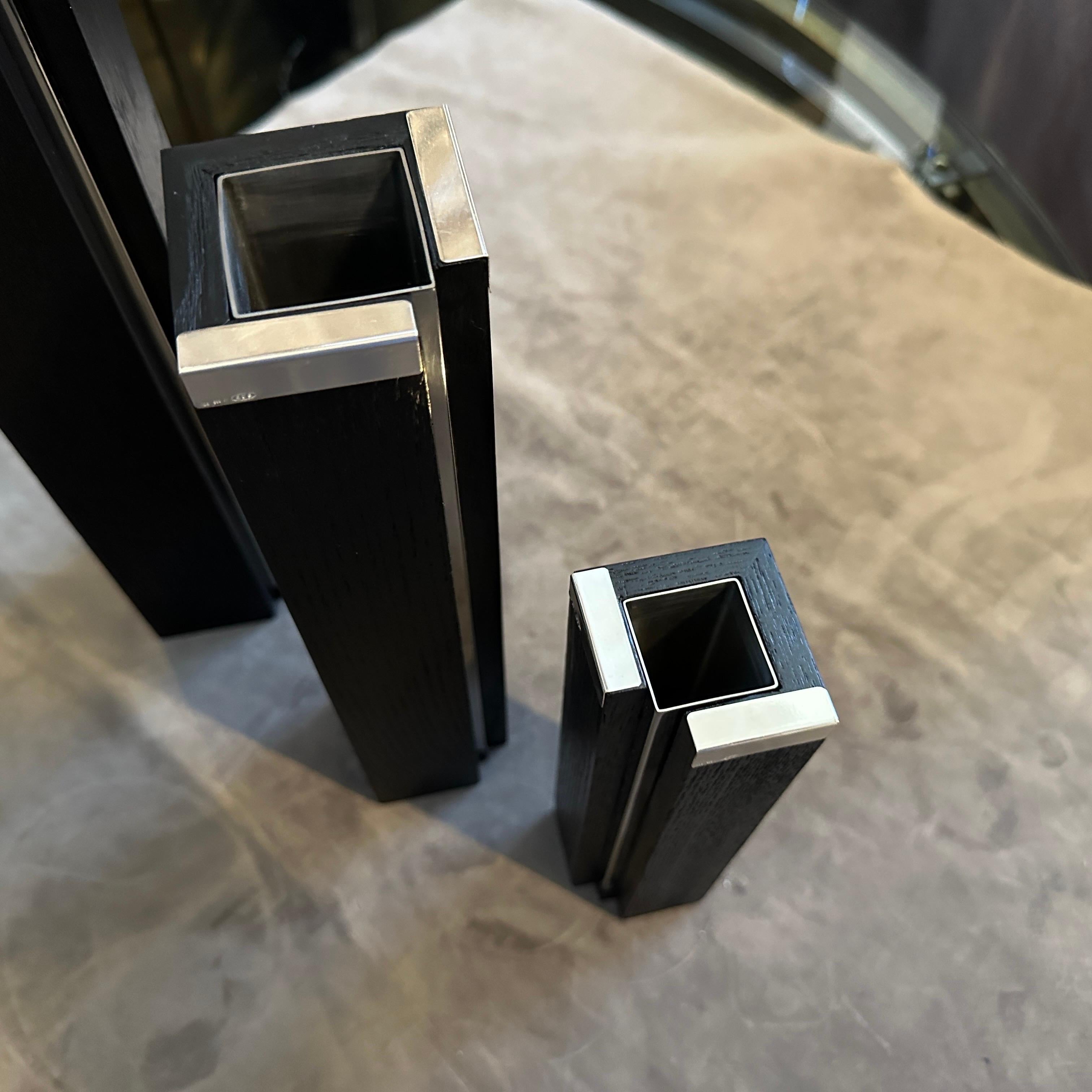 Set di tre vasi minimalisti anni '80 in legno ebanizzato e argento sterling di Silvan in vendita 6